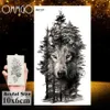 Black Wolf Forest Feather Tattoos Temporary Sticker Tree Fierce Animal Fake Tattoo For Men Body Art Custom Tatoos