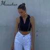 Missakso Chic Zipper Polo Crop Top Fêtes de vacances Y2k Summer Femme décontractée Blanc Sexy Skinny Sket Sans Sans manches T-shirts 210625