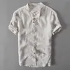 Été à manches courtes chemises pour hommes pur lin mince mince Style décontracté solide blanc hauts grande taille M-4XL mâle Vintage vêtements 210721