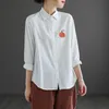 Arrival Spring/autumn Women Casual Loose Long Sleeve Turn-down Collar Blouse Single Breasted Embroidery Cotton Shirt W22 210512