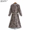 Women Vintage Leopard Stampa telaio con camicia midi Abito Office Lady Chic Casual Maniche Casual Business Party Vestido DS4614 210420