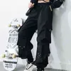 QWEEK Gothic Black Cargo Spodnie Damskie Baggy Harajuku Streetwear Oversize Punk Jogging Spodnie dla kobiet Hip Hop Mall Goth Emo 211112