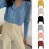 Kobiety Jesień Sweter Z Długim Rękawem Sweter Cardigan Sexy V-Neck Button Down Kurtka Cropped Słodka Solid Cukierki Kolor Luźny Dzianiny Outwear C 210914