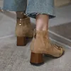 Damskie owce zamszowe buty kostki z suwakiem Chunky High Heel Square Sain Tassel Buty Fashion Women Winter Boots Buty 210911