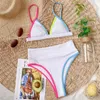 Nuevo Bikini de cintura alta para mujer, traje de baño con cuello en V, traje de baño de realce, trajes de baño de retazos para mujer, ropa de playa de verano, traje de baño 1296 Z2