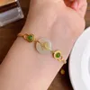 Inlaid Natural An Chalcedony Gourd Bracelet Chinese Style Retro Unique Ancient Gold Craft Charm Womens Brand Jewelry Bangle