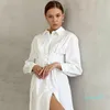 Casual Dresses White Single-Breasted Shirt Female Long Sleeve Lace Up Slim Pleated Dress Turn Down Collar Robe Autumn