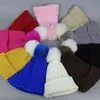 Faux Fur Pompom Hat Vinter Kid Hattar Skullies Mössor Barn Varm Kepsar Elasticitet Sticka Beanie Mössor Barn Pom Hattar Flickor Pojke Y21111