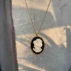 Amaiyllis18K Gold Vintage Cameo Beauty Head Oval Mother of Pearl Shell Clavicle Statement Charm Choker Necklace Jewelry