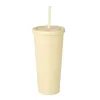 22Oz Straw Mug Leakproof Seal Double Layer Plastic Cup Portable Coffee Mugs 700ml Solid Color