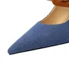 Pantofole balle da scarpe da donna euro-americana con tallone alto e cintura di colore abbinata in denim poco profonda 8001584