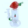 Peach Glass Bongs Recycler Bong Unique Green Purple Sidecar Hookahs Water Pipes Showerhead Perc Percolator Oil Dab Rigs 14mm Joint With Bowl