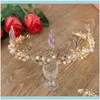 Hårsmycken Jewelyhair Clips Barrettes Crystal Flowers Plants Ancient Gold Tiara Crown Bridal Aessory Wedding Quinceanera Tiaras och C