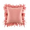 Solid Cushion Cover Feather Tassels Square Pillow Case Cream Pink Blue 45x45cm Home Decoration Sofa 18" Cushion/Decorative