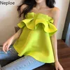 Ruffles T-shirt Donna Elegante senza spalline Senza maniche con spalle scoperte Donna Top Moda Solido Sexy T-shirt femminile 1A1072 210422