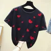 T-shirt da donna Verhellen Donne Amore ricamo in cotone dolce T-shirt bianca T-shirt Top 2021 Summer Manica Corta Nero Tee Femme