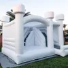 Château gonflable blanc commercial durable de rebond de PVC avec le cavalier combiné de château gonflable de tente de saut de maison de glissière inclus le ventilateur d'air pour l'amusement extérieur