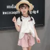 Roupa de menina de verão conjunto floral t-shirt + shorts 2pcs terno para meninas moda fora do ombro crianças doce 210527