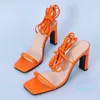 Sandaler 2021 Mode Kvinnors Sommar Lace-up Square Heels Open Toe Ankelband Gladiator Andas Romerska skor