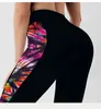 Leggings de padrão de flor lateral simples para fitness cintura alta ginásio calças mulheres empurrar o treino impresso rodando 211204