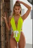 Sexy Thong Swimsuit One Piece Women Bathing Suits Swimwear Front Tie Backless Solid S M L