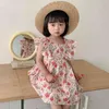 Gooporson verão flor criança criança vestidos coreano bonito voador de manga princesa vestido elegante festa de praia pequeno traje 210715