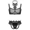 Sissy-lingerie voor heren, doorzichtige pure mesh, kanten rand, halterhals-bh-top met open bujockstrap-slip, seksondergoed, bh's Sets313J