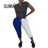 Sweatpants Baggy Contrast Patchwork Vintage Trousers Women High Waist Pants Cargo Cool Girl K-pop White 210525