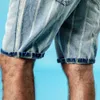 夏のデニムのショートパンツの男性洗うVintgae貨物ファッションヒップホップ100％コットンストライプブランド190333 210716