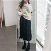 Zomer Solid White Black Gothic Plooited Rokken Womens Harajuku Hoge Taille Lange Plus Size Satin Midi Streetwear 210619
