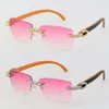 New Metal Big Stones Diamond Set Rimless 757 Sunglasses Wood Glasses Designer Wooden Man Woman Frame UV400 Lens Sun Glasses Womans2329