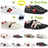 Mens Italy Bee Casual Shoes Women White Flat Leather Shoe Green Red Stripe Embroidered Tiger Snake Couples Trainers Des Chaussures