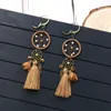 Dream Catcher Long Tassel Earrings For Women Bohemian Ethnic Jewelry Vintage Brown Fringe Flower Dangle Hanging Earrings