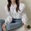 Korean Chic Turn Down Collar Ruffled Woman Blouses Tops White Long Sleeve Shirt Women Loose Casual Fashion Clothing Blusas 13905 210508