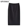 Женщины шикарные моды с застегнутой передней щелчкой MIDI карандаш юбка винтаж высокой талии задняя молния женские юбки Mujer 210416