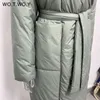 WOTWOY Thickening Winter Down Jacket Women Belted Cotton Padded Parkas Female Wide-waisted Long Bubble Coat Windbreakers 211108