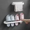 Bathroom Slippers Rack Wall-Mounted Plastic Shoe Storage Simple Daily Double 211112