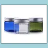 Pakking Flessen Kantoor School Business Industrial 50g 50ml Plastic Container Jar Clear Blue Green Color met Black Aluminium Cap Cosmetische C