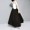 Summer Woman Solid Black Long Maxi Skirt Elastic Waist Pleated Infinite Skirt Convertible Lady Loose Casual Suspender Skirt 1388 210331