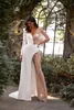 Macacão Branco Design Vestido de Noiva Sereia Lantejoulas Listras Sexy Decote em V Vestidos de Noiva de Praia Custom Made Boho Robes De Mariee227N