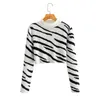 Autumn Sweaters Women Vintage O-Neck Striped Pullovers Long Sleeve Sweater Slim Streetwear Ladies Knitted Short Tops Women's