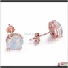 8Mm Round White Fire Opal Rose Gold Stud Earrings For Women Men 925 Sterling Sier Filled Birthstone Earring Jewelry Zjaa8 Ggtqe