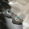 Bohemian Vintage Silver Color Circle Hoop örhängen för kvinnor Hook Pierced Ear Brincos Bijoux Gypsy Turkish Inidan Party Jewelry Huggie