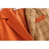 Costumes pour femmes Blazers 2021 Printemps Orange Couture Gangham Plaid Blazer Boyfriend Ami Style Femmes Contraste Couleur Costume Manteau Mode Femm