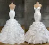 Spaghetti Crystal Mermaid Wedding Dresses Beading Ruffles Chapel Long Train Appliqued Bridal Gowns vestido de noiva 2021