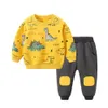 Mudkingdom Chłopcy stroje Cute Cartoon Dinozaur Topy i Patch Pant Sets dla 210615