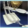 チェーンネックレスペンダントジュエリーチェーンハンドノット2 strands白い淡水真珠ネックレスセーターチェーンロング43-48cmファッションジュエリーD