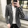 Herenpakken Blazers Houndstooth Plaid Mannen Casual Slim Fit Pak Jas Trouwjas Jas Business Streetwear Costume Homme Blazer