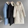 Fur Collar Long Straight Winter Jackets Thick Down Cotton Coat Women's Sleeve Buttons Pockets Female Warm 210607