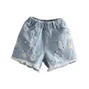 Moda de Verão 3 4 6 8 10 12 Anos Crianças Roupas Bordado Flor Crianças Hole Denim Shorts para meninas 210701